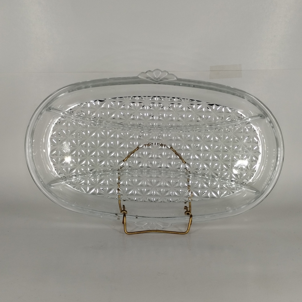 Anchor Hocking Glass Divided Pressed Glass Relish Tray 4 Square Windmill Vintage